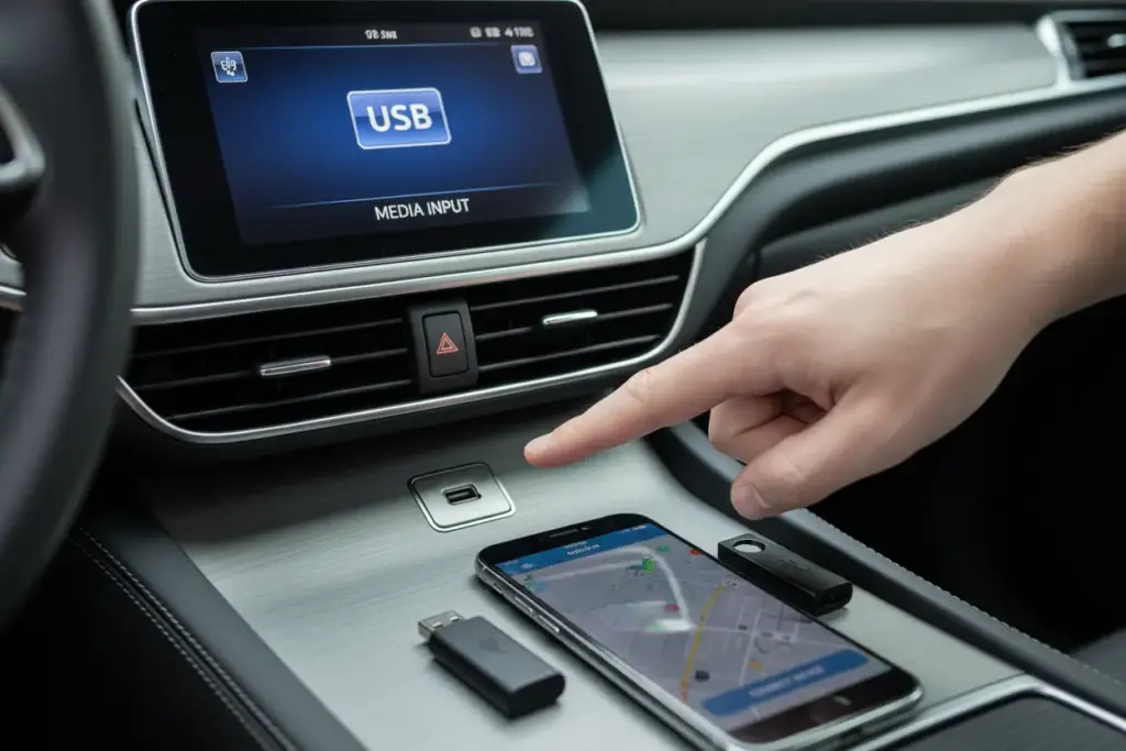 Verificação de compatibilidade USB carro multimídia.