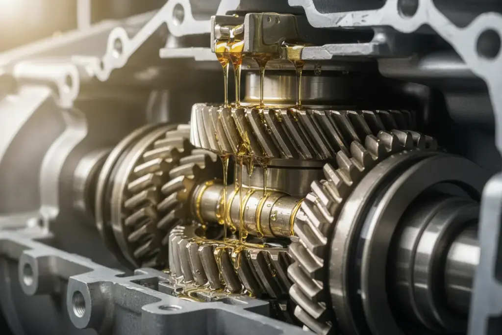 Óleo lubrificando as engrenagens e peças internas do câmbio.