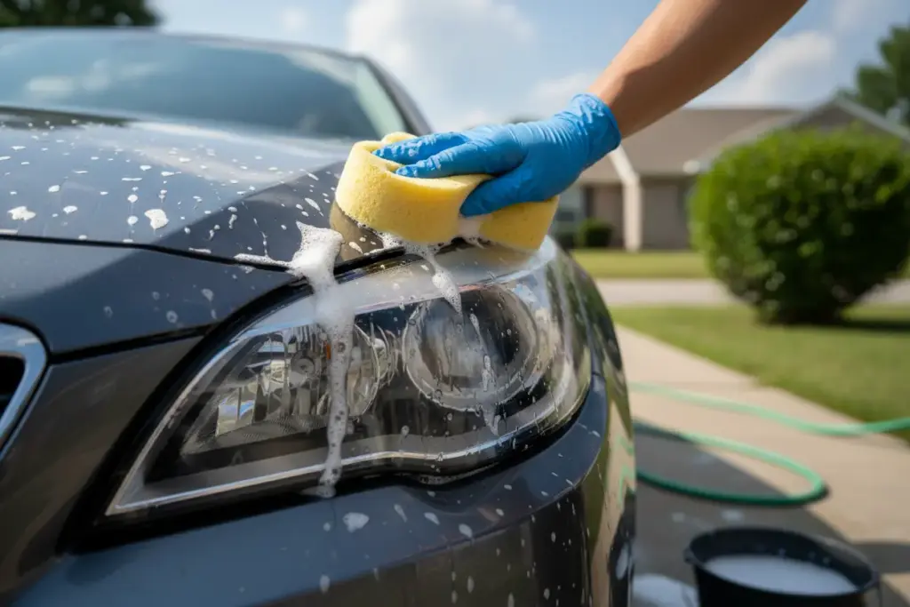 Lavagem inicial da lanterna com sabão neutro e água