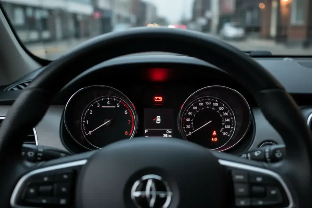 Painel do carro exibindo luz de alerta da bateria