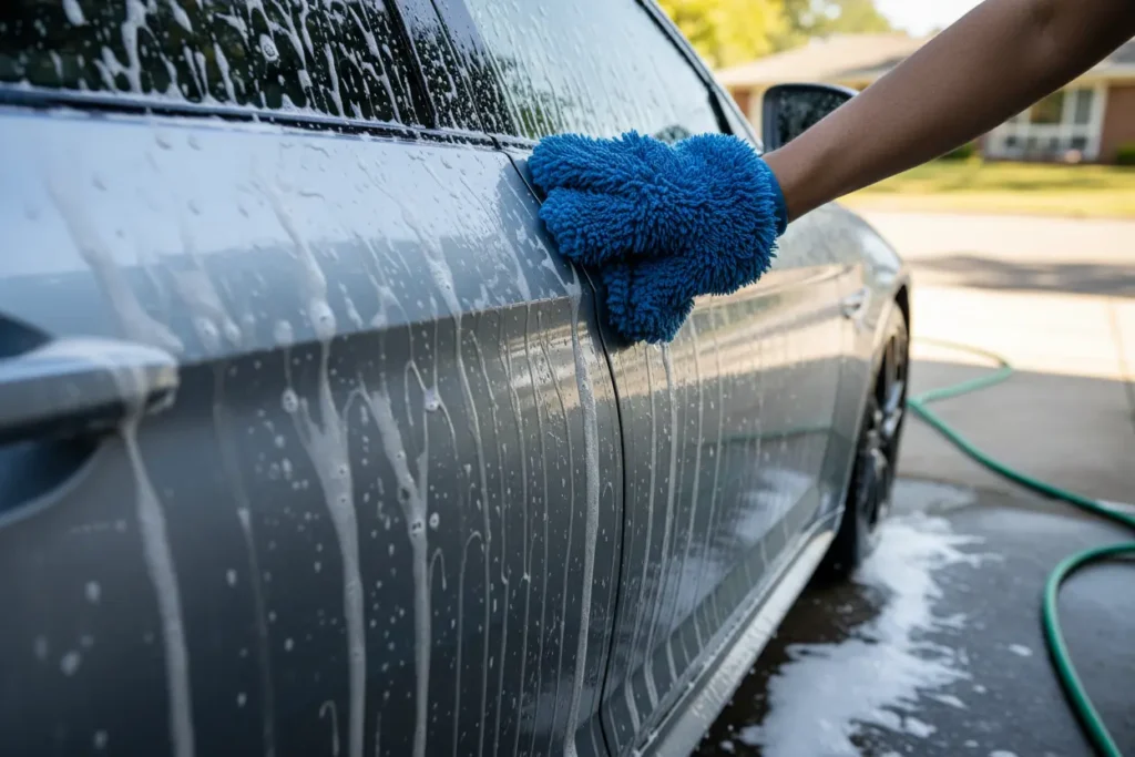 Preparação e lavagem do carro antes de encerar