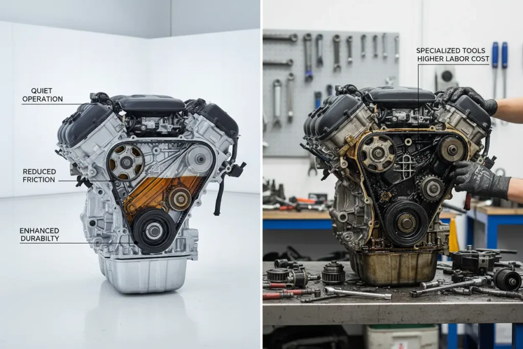 Comparativo de vantagens e desvantagens da correia