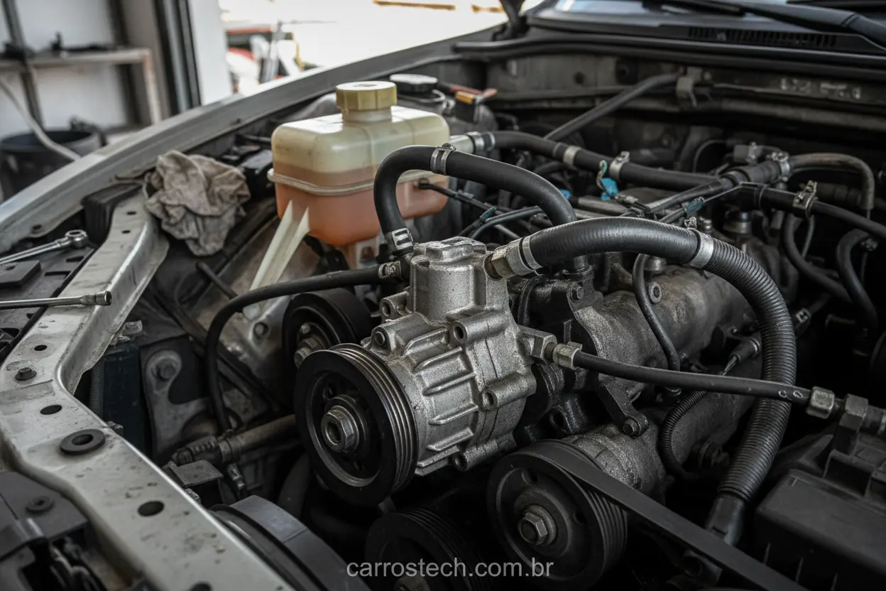 Bomba e reservatório da direção hidráulica