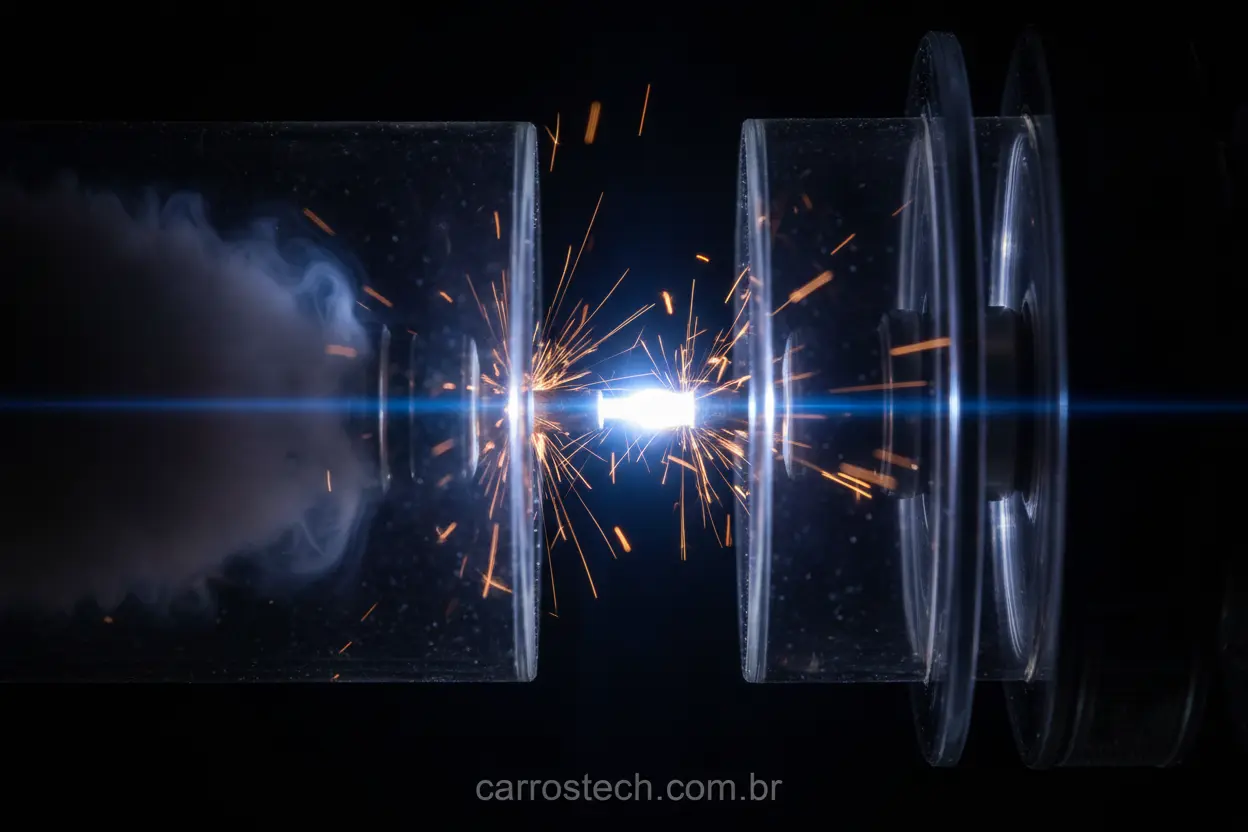 Centelha elétrica gerada pela vela do carro em ação.