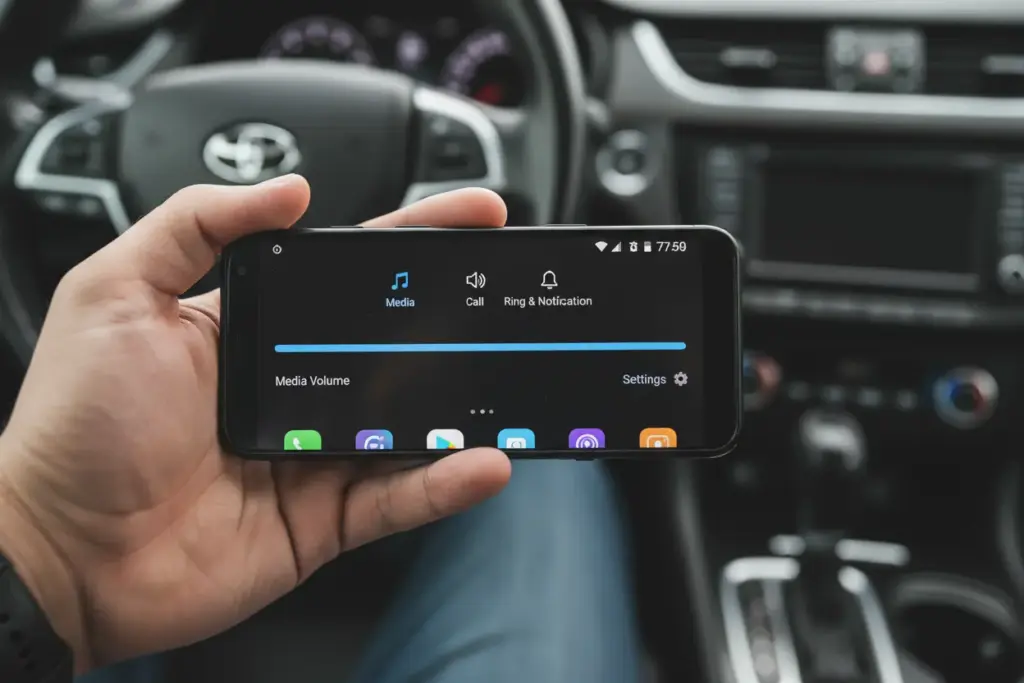 Configurações de áudio e mídia em um smartphone Android