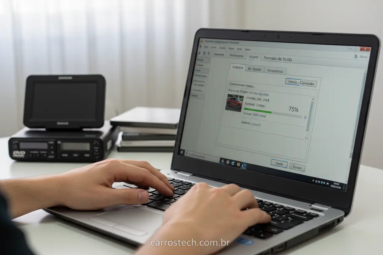 Qual formato de video para dvd de carro: pessoa convertendo vídeo no computador.