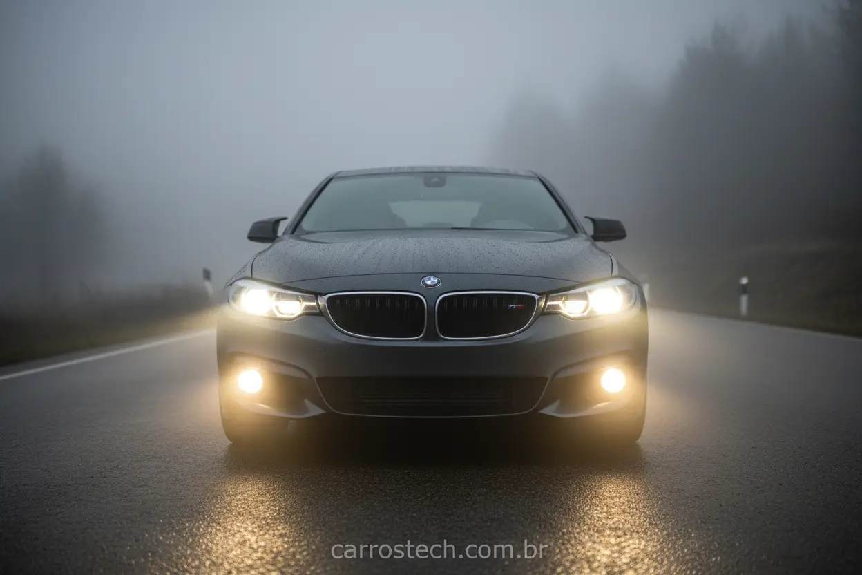 Farol de milha e neblina em ação no carro.