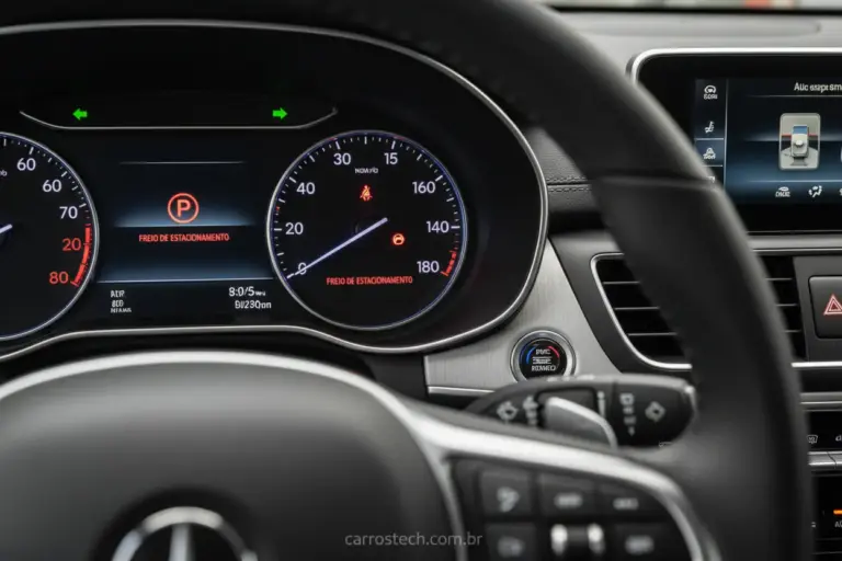 Painel de carro com luz de freio de mão acesa