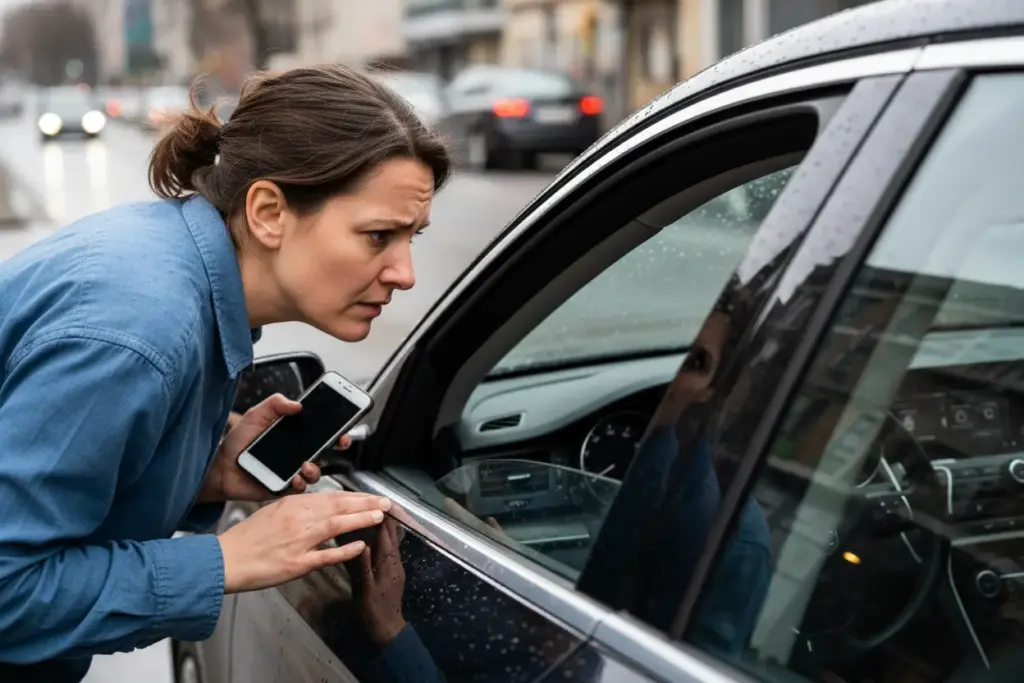 Sinais claros de vidros elétricos com defeito.