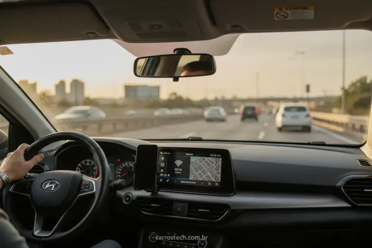Painel do carro com Wi‑Fi ativado e celular conectado