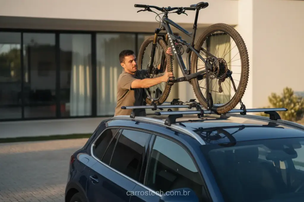 como colocar a bike no rack de teto