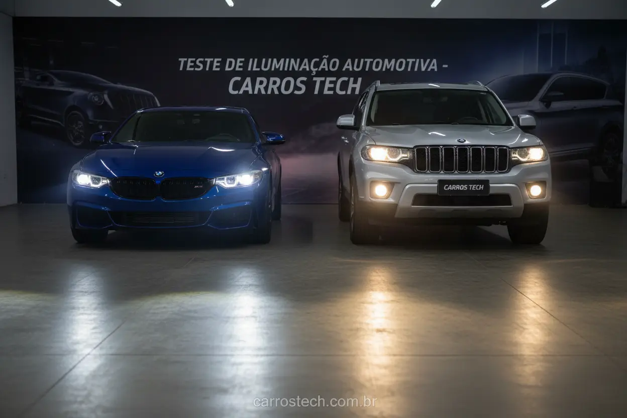 Comparação visual de farol de milha e farol de neblina