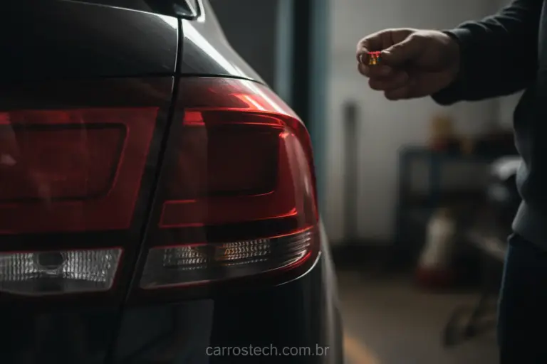 Luz de freio do carro apagada e fusível na mão